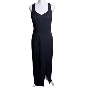 CDC Vintage Black Criss Cross Back Maxi Dress Front Slit 6 Made in USA EAK752